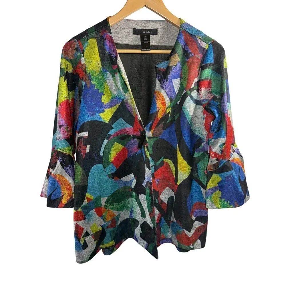 ALI MILES Women's Toggle Closure Abstract Print Blazer Red Size Petite Medium